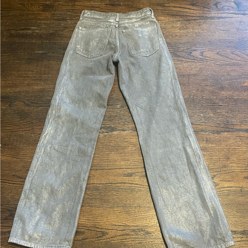 Zara Metallic Silver Straight-Leg Jeans women’s size 2 - Picture 6 of 12